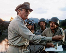 MacArthur The Rebel General 1977 Gregory Peck addresses troops 8x10 inch photo