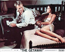 The Getaway original 8x10 lobby card Steve McQueen Ali MacGraw on bed with cash