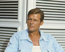 Roger Moore as Bond relaxing in blue casual jacket Live and Let Die 8x10 photo