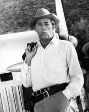 Robert Mitchum ultimate cool pose of Mitch in western hat by plane 8x10 photo