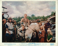 The Vikings Kirk Douglas rides into village on horse 8x10 inch photo