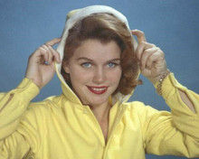 Lee Remick early 1960's studio portrait in yellow jacket with hood 8x10 photo