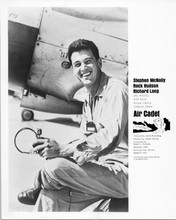 Rock Hudson smiling pose seated on aircraft wing Air Cadet original 8x10 photo