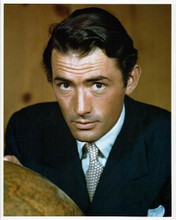 Gregory Peck studio portrait in suit 1940's posing with world globe 8x10 photo