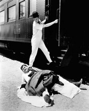 Laurel and Hardy Stan steps on Ollie whilst boarding train 8x10 inch photo