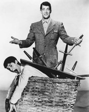 Jerry Lewis in basket with swords Dean Martin standing 8x10 inch photo