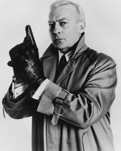 Edward Woodward tough stance as Robert McCall with gun The Equalizer 8x10 photo