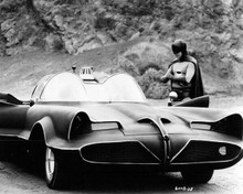 Batman 1966 TV series Adam West stands by open door of Batmobile 8x10 inch photo