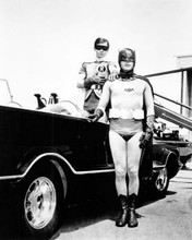 Batman 1966 TV Adam West stands by Batmobile Burt Ward in back seat 8x10 photo
