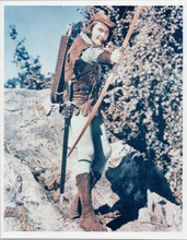 Adventures of Robin Hood Errol Flynn aims crossbow stands on rock 8x10 photo