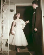 Debbie Reynolds 1950's candid at her front door with unknown man 8x10 inch photo