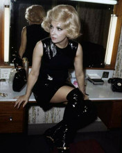 Gina Lollobrigida in black mini dress & blonde hair in dressing room 8x10 photo