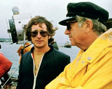 Jaws director Steven Spielberg on set with visiting Walter Cronkite 8x10 photo