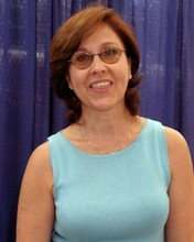 Erin Grey wearing sleeveless blue top and sunglasses Buck Roger's star at convention 8x10 photo