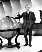 Steve McQueen in suit poses by giant globe Thomas Crown Affair 8x10 photo