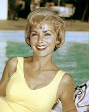 Janet Leigh in yellow swimsuit relaxes by her pool big smile 1960's 8x10 photo