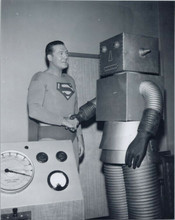 George Reeves as Superman shakes hands with The Runaway Robot 8x10 photo