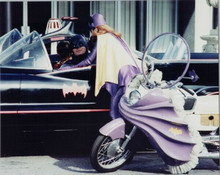 Batman TV series Yvonne Craig chats with Batman & Robin by Batmobile 8x10 photo