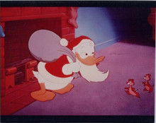 Donald Duck dressed as Santa Claus comes down chimney vintage 8x10 photo