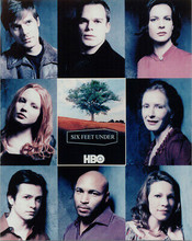 Six Feet Under 2001 TV series HBO promotional photo of cast with title logo