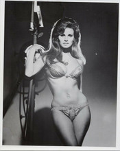 Raquel Welch full length in black bra and panties hands on hips