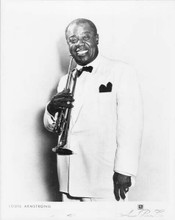 Louis Armstrong younger portrait in white tuxedo with trumpet 8x10 inch photo