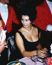 Sophia Loren with ample bust in low cut gown dining Hollywood 1960's 8x10 photo