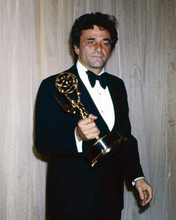 Peter Falk holds his Columbo Emmy award wearing tuxedo 8x10 inch photo