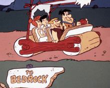 The Flintstones Fred & Wilma Barney & Bettie in Flintmobile 8x10 inch photo