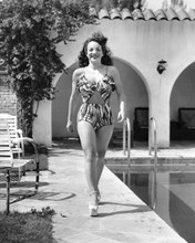 Carmen Miranda pin-up walking by pool in bikini swimsuit 8x10 inch photo