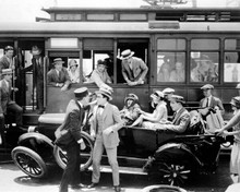 Harold Lloyd in 1924 Hot Water amid car crashing into tram on street 8x10 photo
