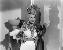 Carmen Miranda in classic headwear holding drinks bare midriff 8x10 inch photo