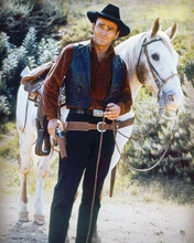 The Virginian TV series James Drury full length with his white horse 4x6 photo