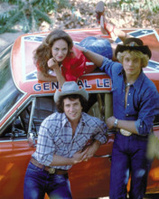 Dukes of Hazzard Catherine Bach atop General Lee Wopat & Schneider 8x10 photo