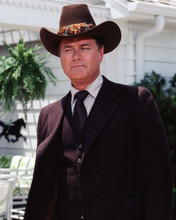 Larry Hagman in dark pin striped suit & stetson as J.R. Ewing Dallas 8x10 photo