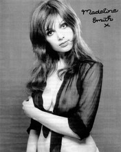 Madeline Smith 1972 in sheer black blouse with facsimilie signature 8x10 photo