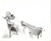 Rhonda Fleming reclines on chaise long in corset leggy pose original 8x10 photo