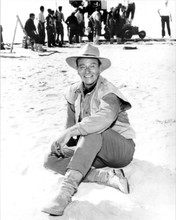 John Wayne seated in Libyan desert on set Legend of the Lost 8x10 inch photo