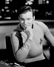 William Shatner in Captain's chair on Enterprise bridge Star Trek 8x10 photo