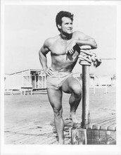 Steve Reeves in shorts beefcake bare chested on beach vintage 8x10 inch photo