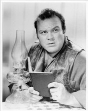 Dan Blocker 8x10 photo as Hoss Cartwright holding book by candle light Bonanza