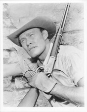 Chuck Connors 8x10 inch photo as The Rifleman posing against wall