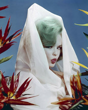 Joey Heatherton gives red lipstick pout in pose with green hair 8x10 inch photo