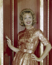 Donna Reed star of The Donna Reed Show poses in gold dress 8x10 inch photo