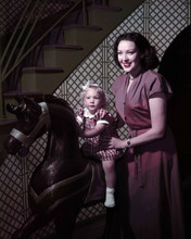Linda Darnell with her daughter Lola on wooden horse 1940's era 8x10 inch photo