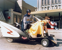 Batman TV Adam West Burt Ward on Batcycle & Sidecar Gotham City Plaza 8x10 photo