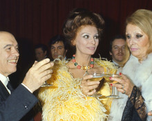 Sophia Loren 1970's in yellow holds up glass of champagne 8x10 inch photo