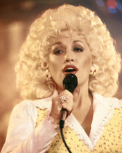 Dolly Parton on stage holding microphone Nine to Five era 8x10 inch photo