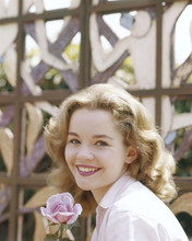 Tuesday Weld lovely early 1960's smiling portrait holding rose 8x10 inch photo
