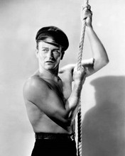 John Wayne beefcake shirtless holding rope 1937 Adventure's End 8x10 inch photo